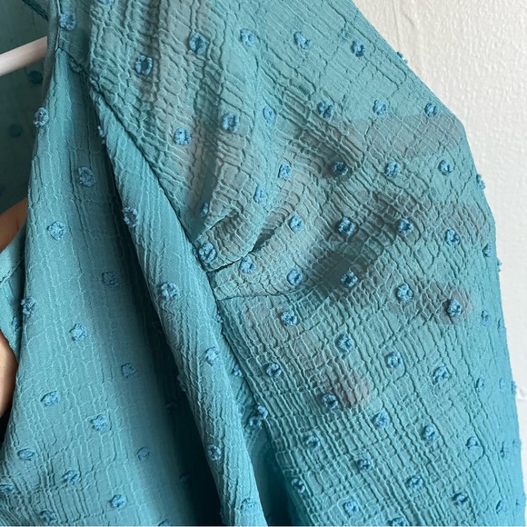 3/$40 Xl George Teal Blouse Sheer with lining raised polka dots - Picture 4 of 8